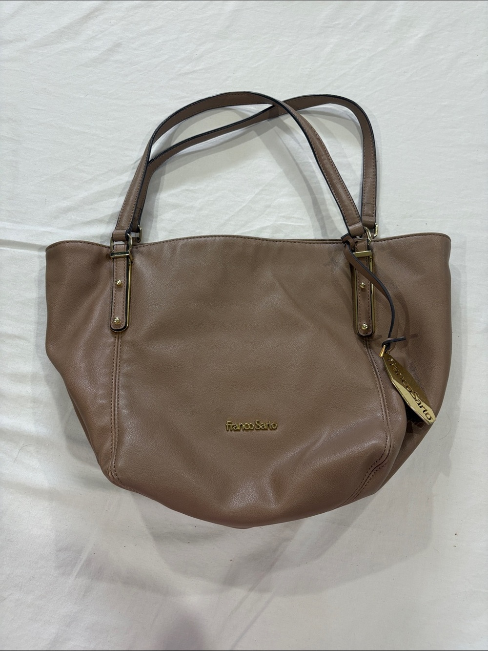 Franco Sarto Brown Leather Shoulder Tote with Gold Hardware
